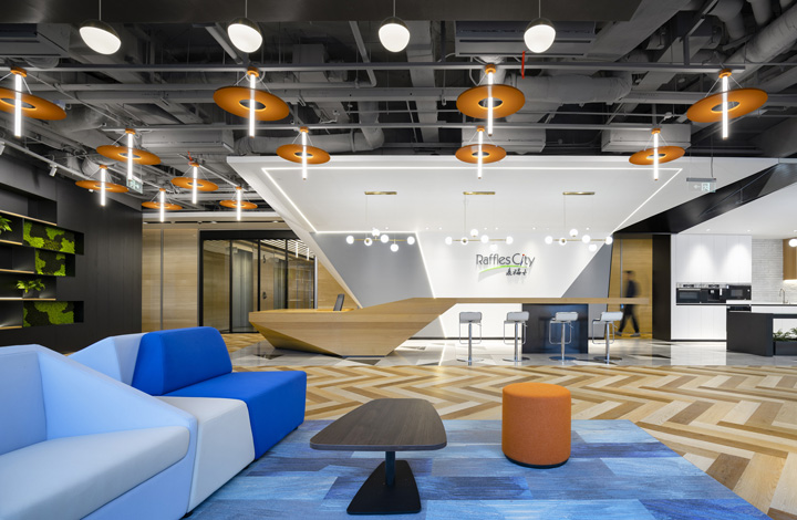 专业办公设计公司分享1200平联合办公前台大厅装修设计方案